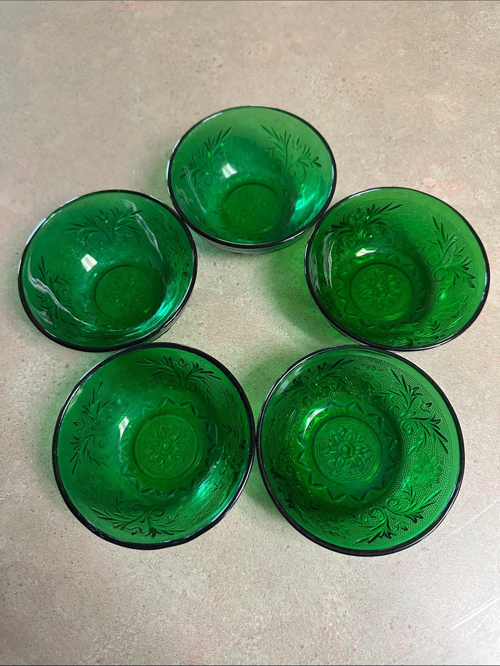 Vintage Anchor Hocking Forest Green Sandwich Glass Bowls - Set of 5